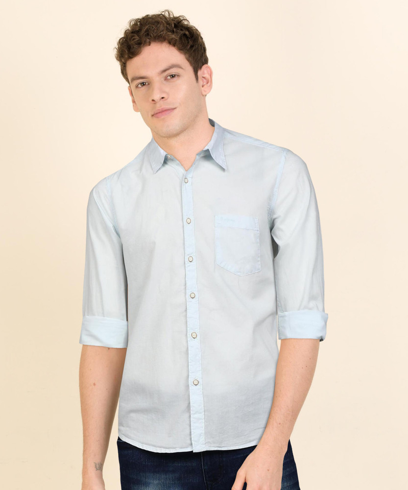 Pepe Jeans Men Solid Casual Blue Shirt 