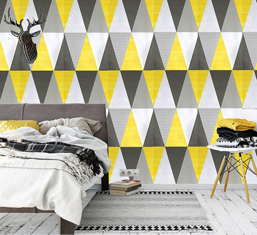 Buy Metallic Geometric Stripes Wallpaper Cube Yellow Grey White Belgravia  Hudson from YöL Online at desertcartINDIA