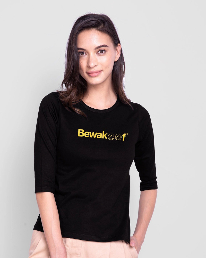 BEWAKOOF Printed Women Round Neck Black 