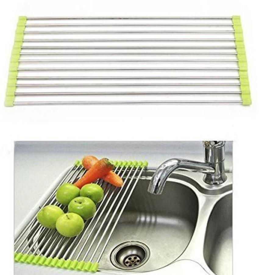 1PC Adjustable Stainless Steel Drainer Basket Over Sink Drain Tray Dish  Vegetable Fruit Drying Rack Kitchen Sink Organizer