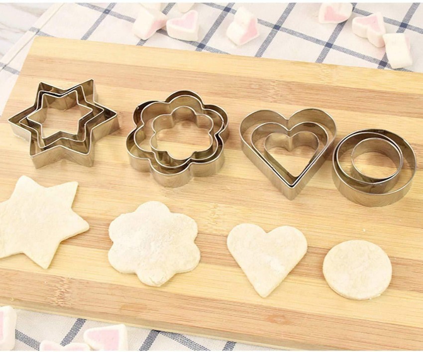12PCS Stainless Steel Cookie Cutters Shapes Baking Set, Flower Round Heart  Star Shape Biscuit Stainless Steel Metal Molds Cutters for Kitchen Baking