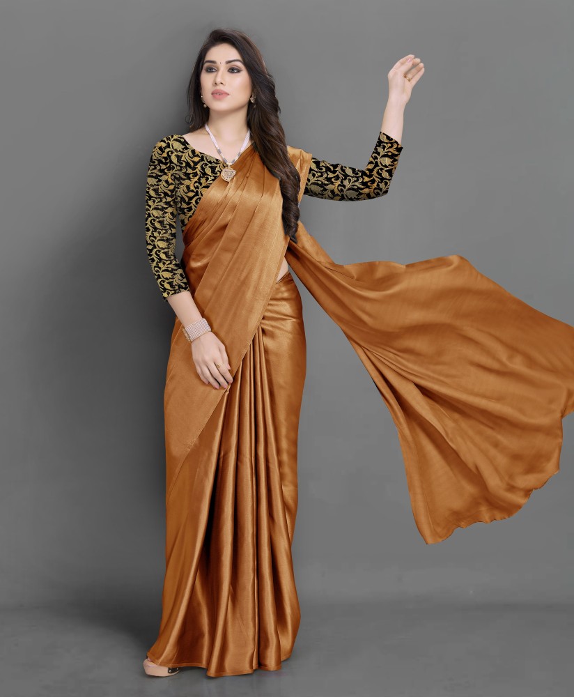 Yellow - Satin - Indian Saree: Online Saree Shopping Made Easy With Latest  Designs at Utsav Fashion