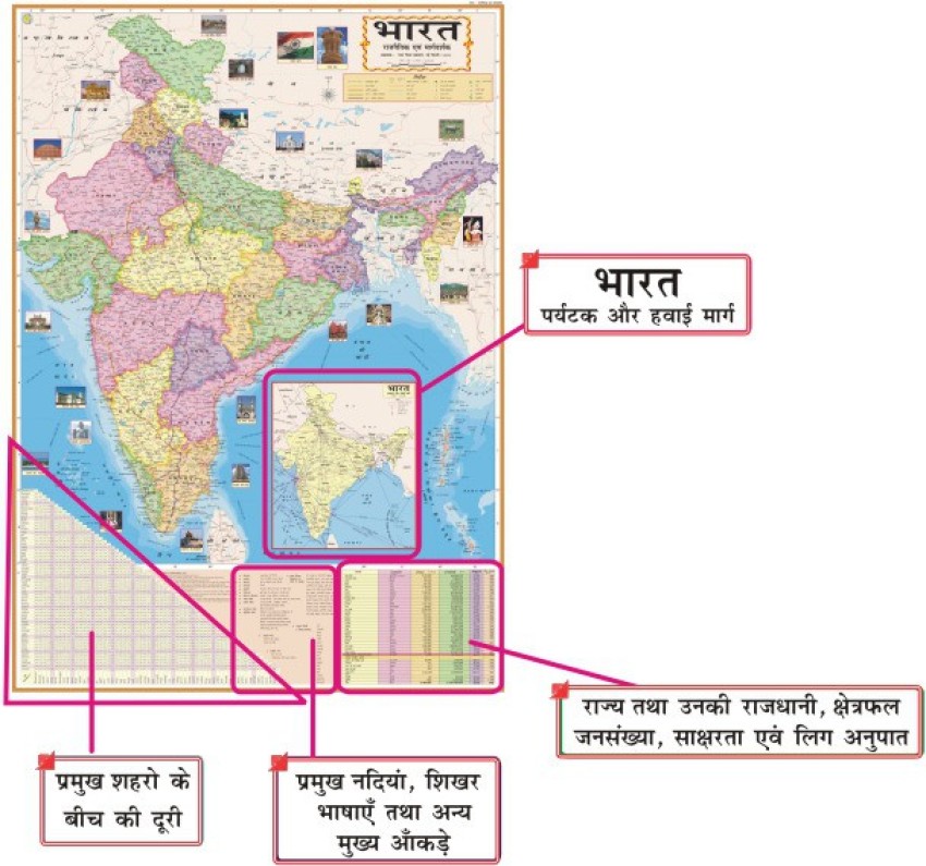 ENGLISH POLITICAL MAP OF INDIA Laminated English Map Map, 47% OFF