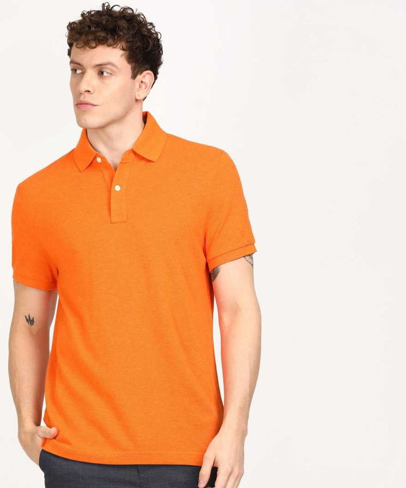 Buy khankudi Solid Men Polo Neck Orange 
