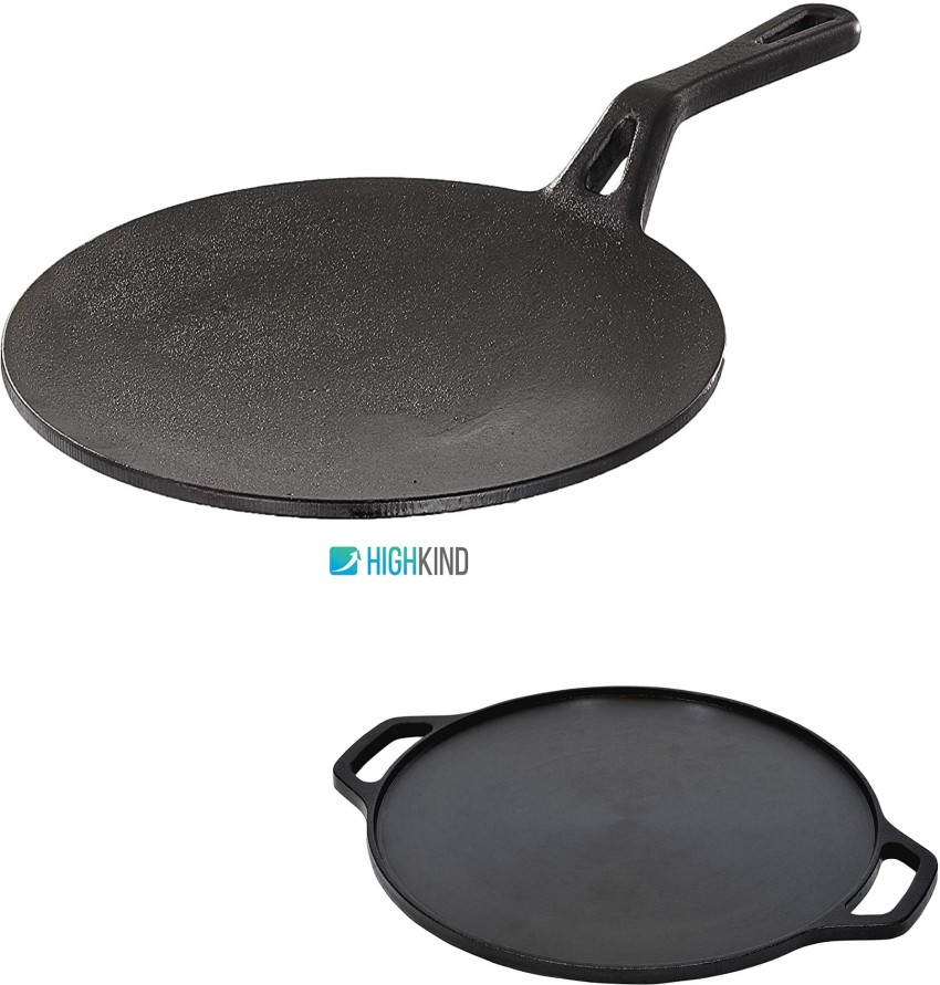 Highkind Pre-Seasoned Cast Iron Dosa Tawa with Premium Extra Coating (12  inches) Perfect for Cooking on Gas, Induction and Electric Cooktops,Black