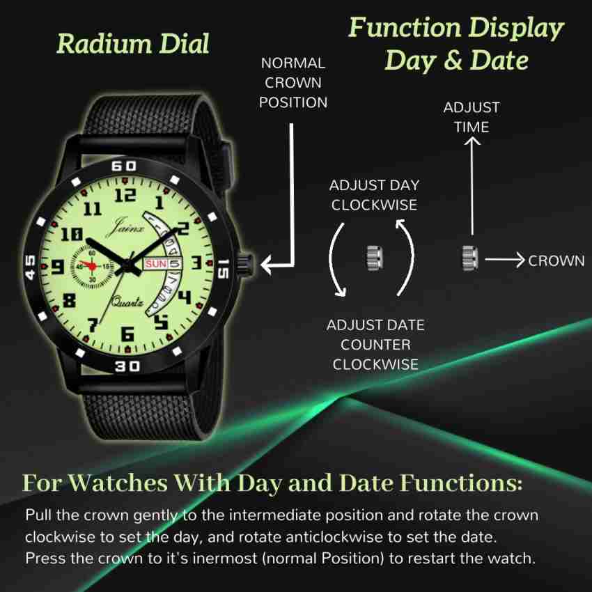 Jainx JM7108 Day & Date Function Radium Dial Rubber Band Analog Watch - For Men - Buy Jainx JM7108 Day & Date Function Radium Dial Rubber Band Analog Watch - For Men
