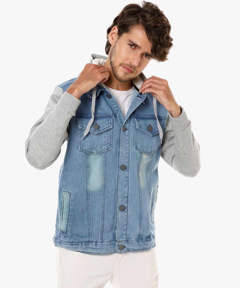Sleeve Solid Men Denim Jacket 
