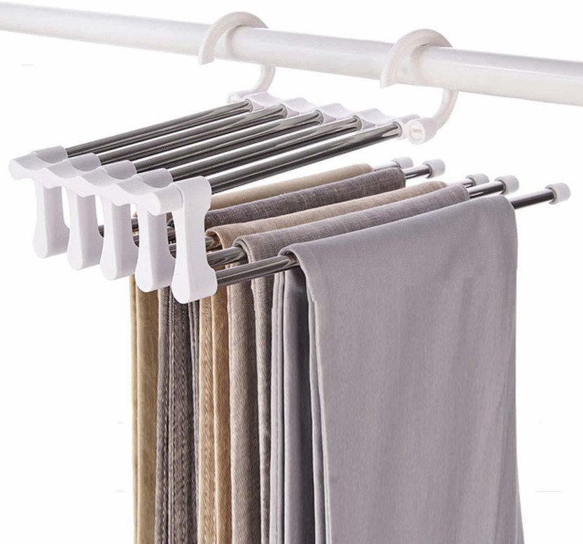 ZHUQUA 5 in 1 ABS Foldable Hangers for Clothes Hanging MultiLayer Multi  Purpose Pant Hangers