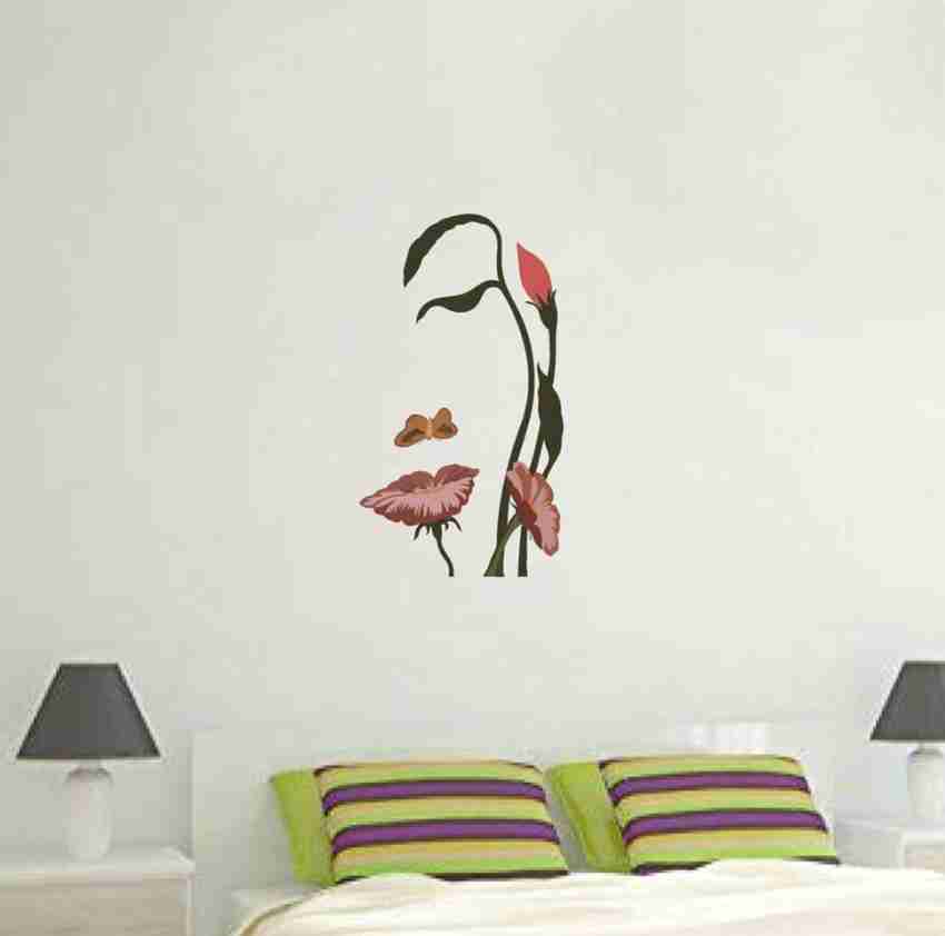 ArtCreative 35 cm Decorative black flower girl wall sticker Home