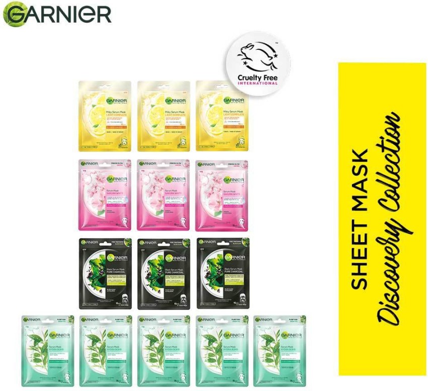 GARNIER Face Sheet Masks, 14pcs | Sheet Masks For Glowing Skin | Green Tea, Sakura, Light Complete and Charcoal Face Masks Combo | Discovery Collection Pack | Festive Pack | Gift (Pack of 14 Sheet Mask) - in India, Buy GARNIER Face ...