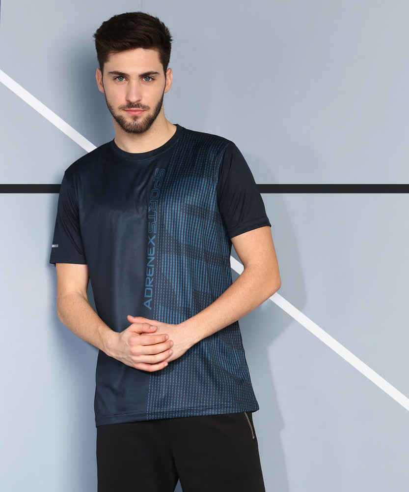 Buy ADRENEX Printed Men Round Neck Blue 
