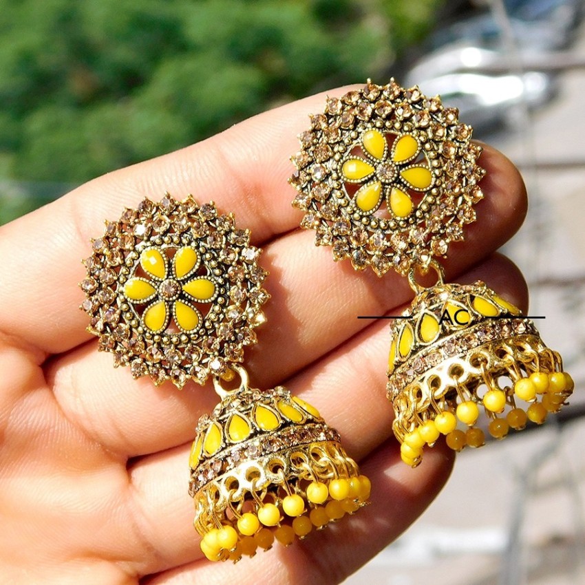 yellow color jhumka for wedding long earrings for girls