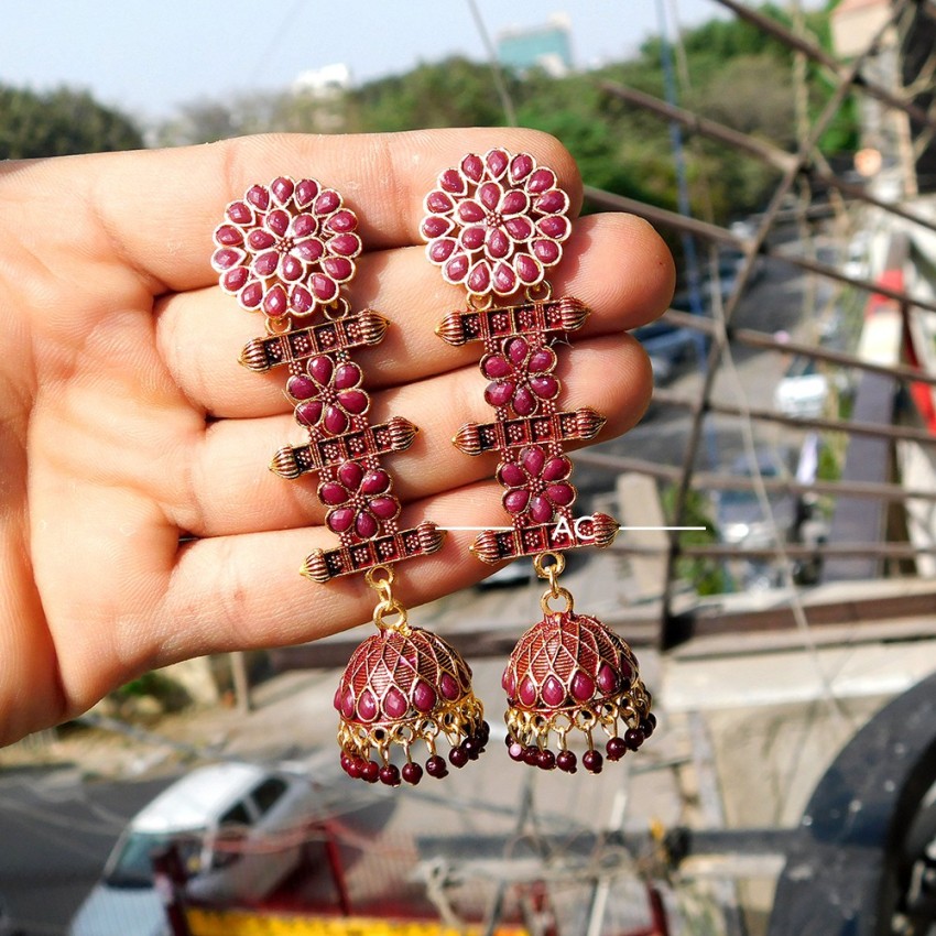 Flipkart.com - Buy Anish Jhumka earrings for women long stylish jhumki  earrings for girls party wear jhumka maroon color Alloy, Metal Jhumki  Earring Online at Best Prices in India