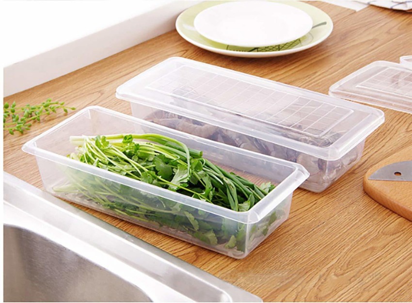 food storage container with removable drain plate and lid fridge