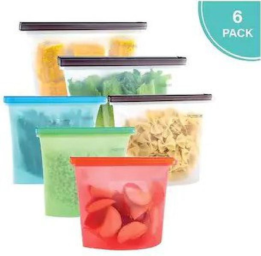 6 Pack Reusable Silicone Food Storage Bags Airtight Seal Food Preservation  Bags