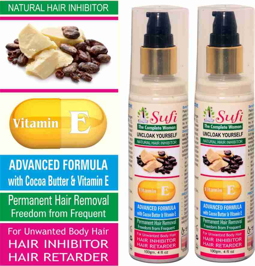 sufi Permanent and Natural Hair Inhibitor Cream Lotion for Reduction of Unwanted  Body and Facial Hair in Men and Women. Stop Hair Growth Inhibitor/Retarder.  Advance Formula with COCOA BUTTER & VITAMIN-E. (PACK