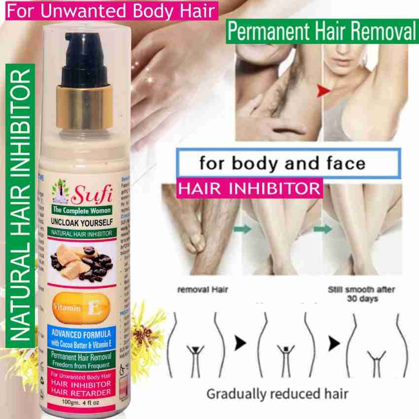 sufi Permanent and Natural Hair Inhibitor Cream Lotion for Reduction of  Unwanted Body and Facial Hair in Men and Women. Stop Hair Growth Inhibitor/Retarder.  Advance Formula with COCOA BUTTER & VITAMIN-E. (PACK