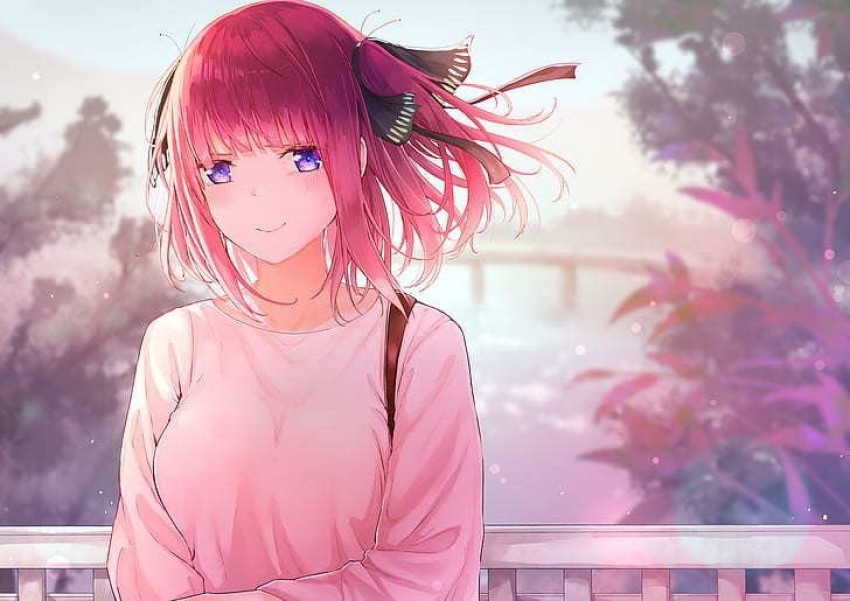 Cute anime girl with red hair and green eyes under the blooming sakura   Generated ai 22310285 Stock Photo at Vecteezy