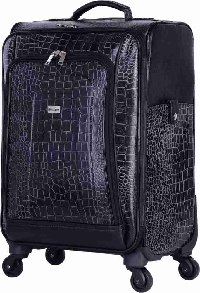 Marfit Genuine Black Leather Crocodile Print Trolley Cabin Checkin Size  TB2155062BLK Check-in Suitcase - 24 inch Black Blue Croco - Price in India