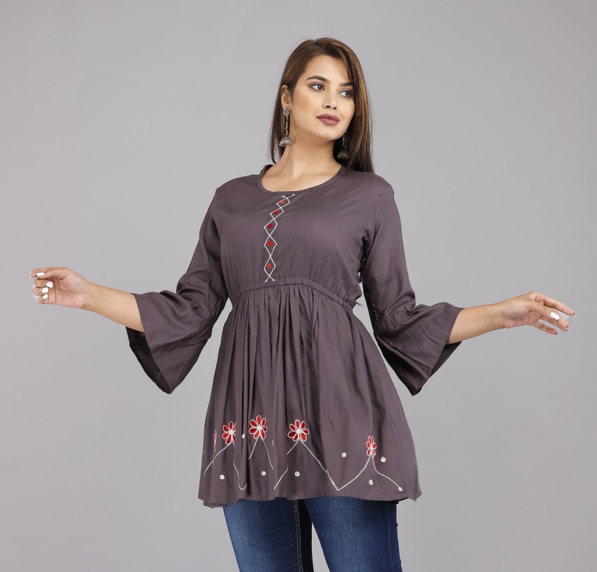 Juniper Tunics  Buy Juniper Blue Cotton Dobby Solid with Embroidery  Straight Tunic Online  Nykaa Fashion