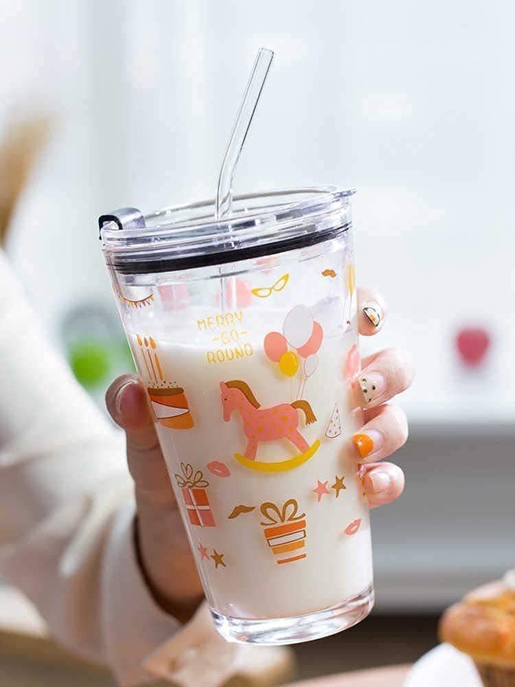 Glass Straw Cup With Thermal Insulation Cover 350/450ml Portable Coffee  Milk Tea Juice Reusable Glass