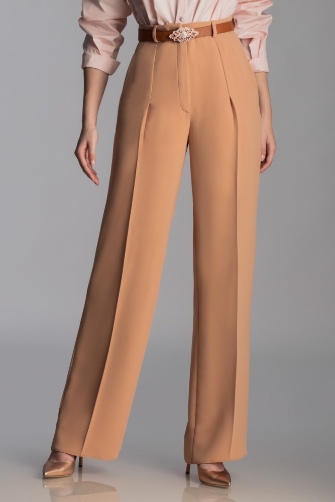 Camel Crepe High Waist Wide Leg Tailored Trousers  New Look