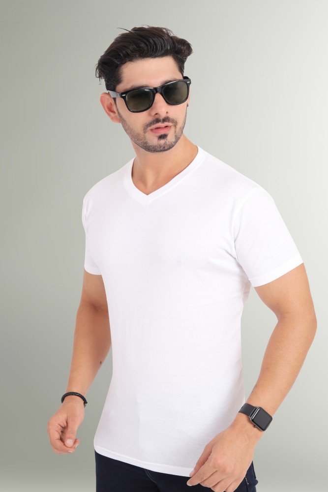 White V-Neck T-Shirt For Men