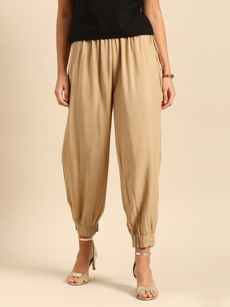 YOURS Curve Khaki Green Shirred Waist Cropped Harem Trousers  Yours  Clothing