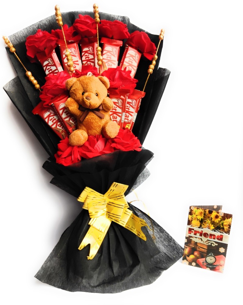 FluteRey 9 KITKAT CHOCOLATE BOUQUET WITH TEDDY WITH FRIEND CARD ...