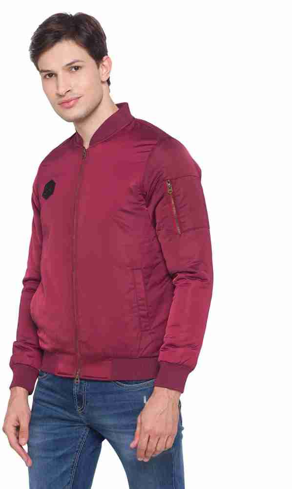 Spykar Red Polyester Regular Fit Bomber Jackets For Men