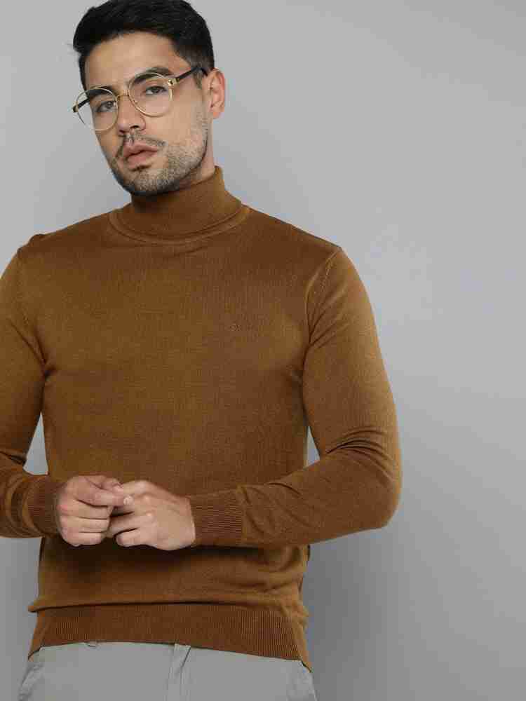 Color Block Cotton Turtleneck Sweater - CAMEL by FABA