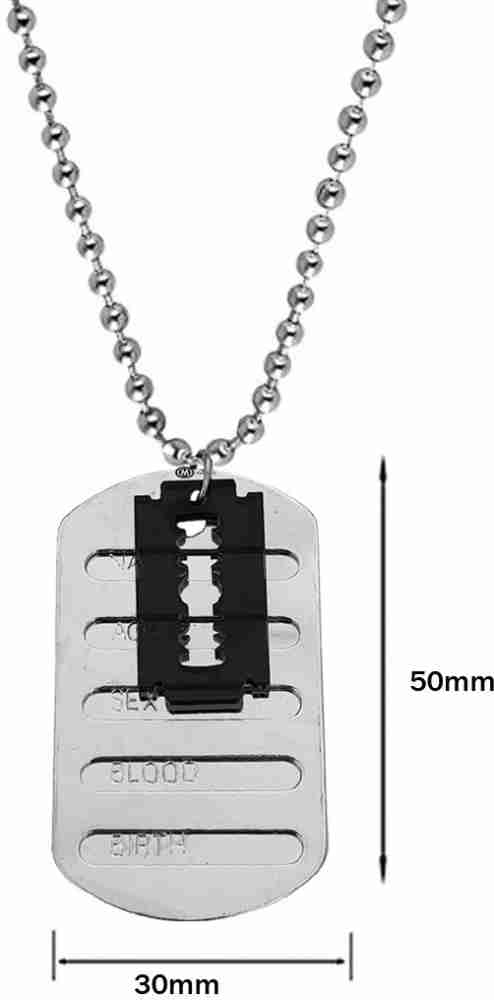 Razor Blade Pendant Dog Tag Necklace Silver Stainless 22 Steel