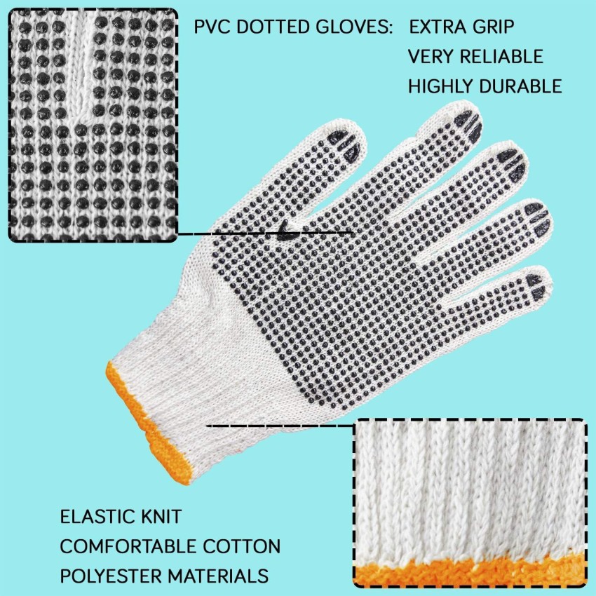 12 Pairs] Black White Work Gloves - Dotted Safety Working Gloves, Firm Grip,  Slip Resistant, Heavy Duty Cotton Knit for Men Women, Utility,  Construction, Gardening, Fishing, Winter Indoor Outdoor Use 