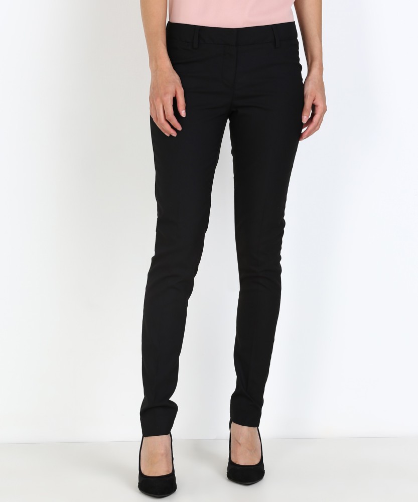 Buy Marks  Spencer Women Black Solid Slim Fit Regular Trousers  Trousers  for Women 6792404  Myntra