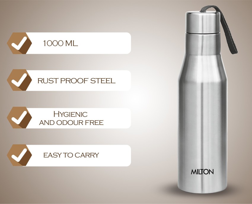 Milton Elate 1000 Stainless Steel Water Bottle, 880 ml, Silver | Leak Proof  | Office Bottle | Gym Bottle | Home | Kitchen | Hiking | Treking Bottle 