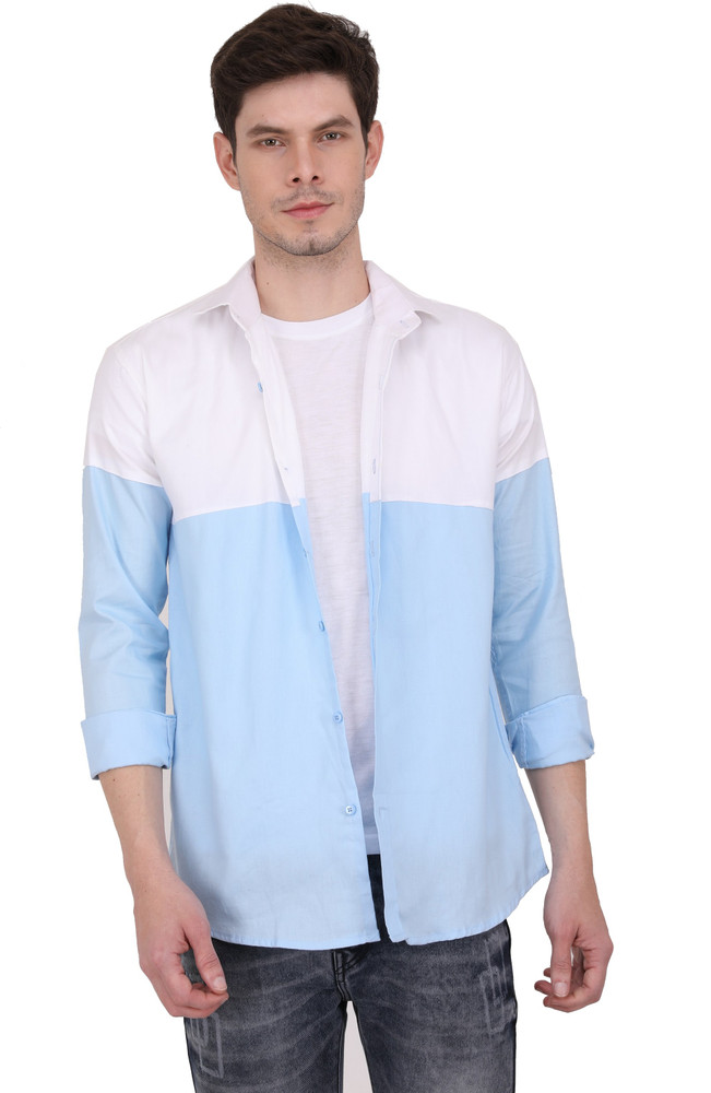 FASHLOOK Men Solid Casual Light Blue 