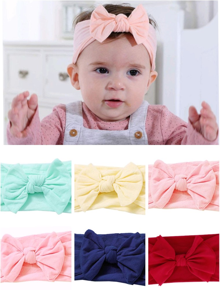 Fashion Alley Headbands Elastic Floral Hair Band, Bows Wrap Headband for Baby Girls, Infants and Newborns - Multicolor (Pack Of 6, Flower-2)