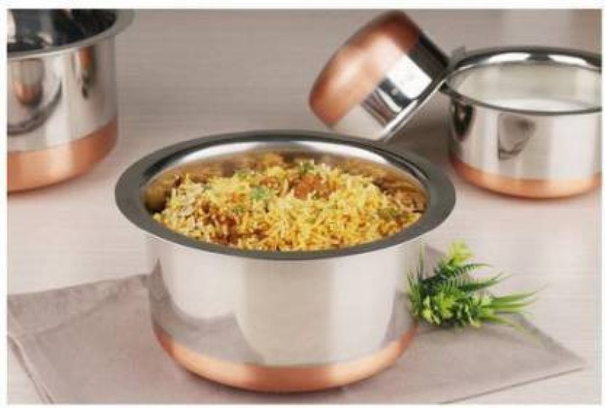  Dealnicy Stainless Steel Copper Bottom Cookware Set with Lid, Tope with lid, Patila, Tapeli, Kitchen Cooking and Serving Bowl, Dining  Set