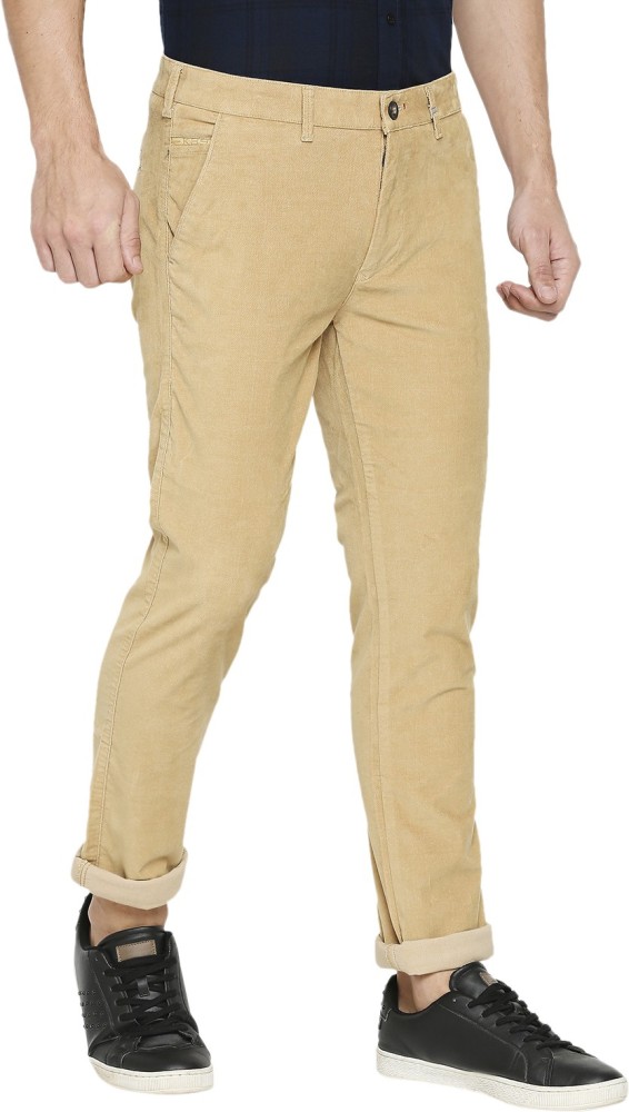 Buy Crocodile Casual Slim Fit Solid Khaki Trousers for Men