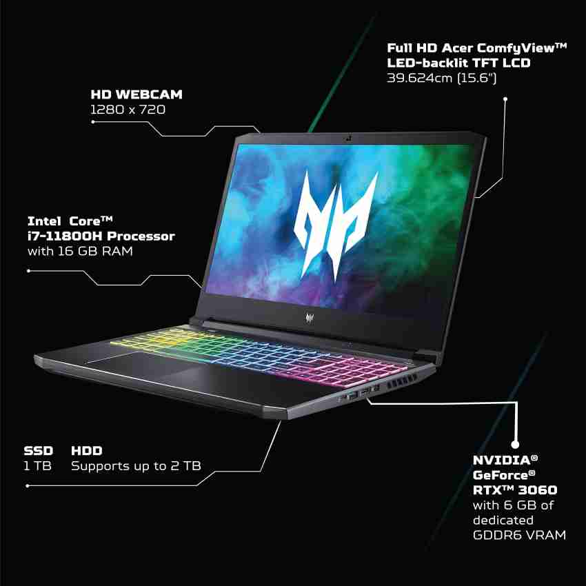 Acer Predator Helios 300 (PH315-54-760S), i7- 11800H, RTX 3060, 16GB, 512GB  SSD (Black) 