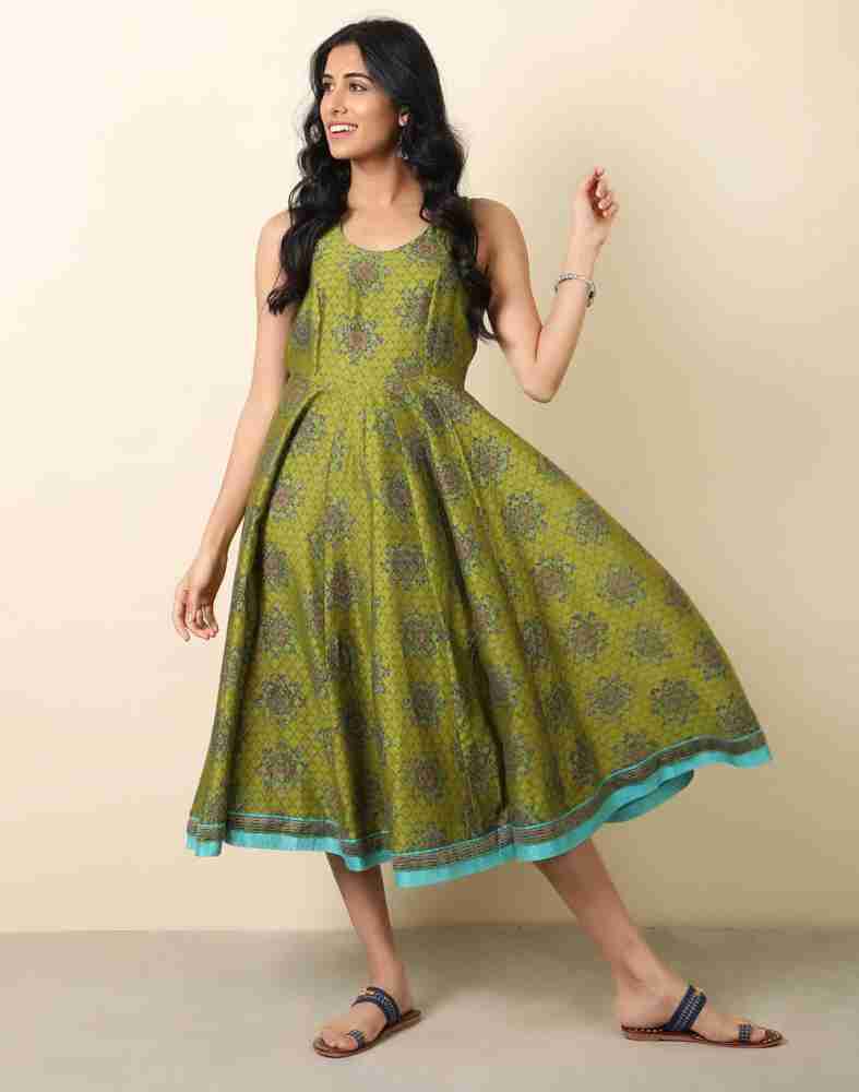 Fabindia Women A-line Green Dress - Buy Fabindia Women A-line ...