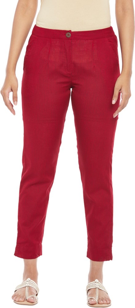 Buy RANGMANCH BY PANTALOONS Women Beige Regular Fit Solid Cigarette Trousers  - Trousers for Women 7254432 | Myntra
