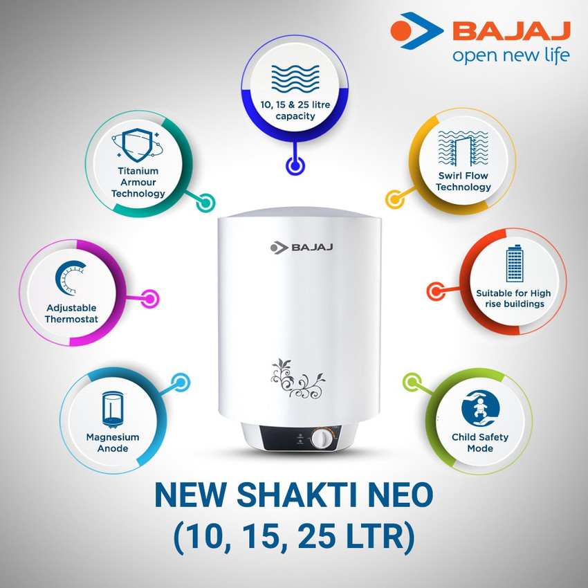 BAJAJ 10 L Storage Water Geyser (10L New Shakti Neo 150872, White) Price in  India - Buy BAJAJ 10 L Storage Water Geyser (10L New Shakti Neo 150872,  White) online at Flipkart.com