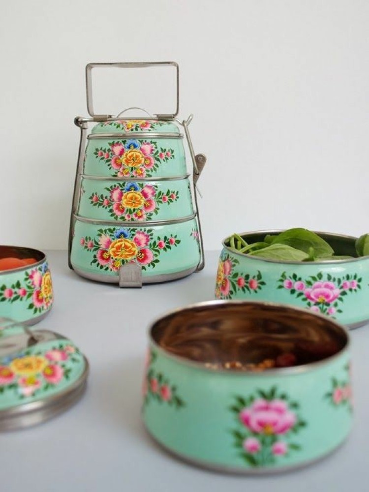 Hand Painted Tiffin Lunchbox 2 Compartment Lunchbox, Traditional