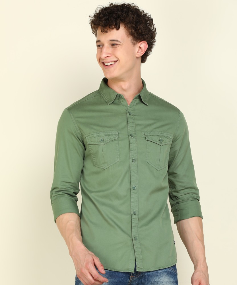 Spykar Men Solid Casual Green Shirt - Buy Spykar Men Solid Casual Green  Shirt Online at Best Prices in India 