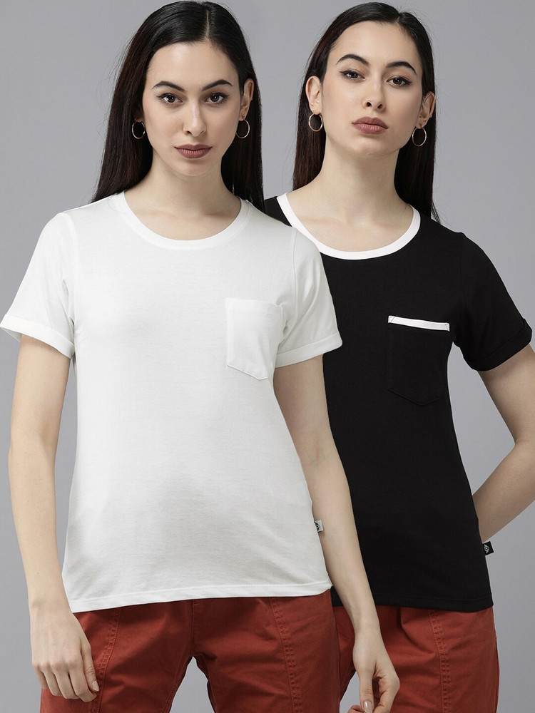 Roadster Solid Women Round Neck White T 