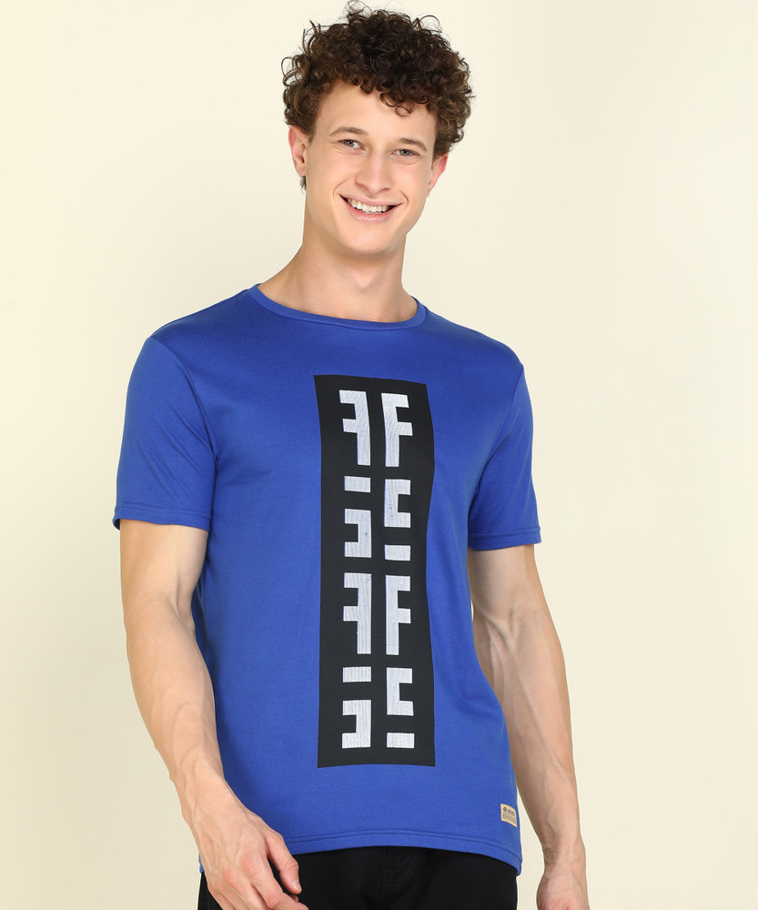Printed Men Round Neck Blue T-Shirt 
