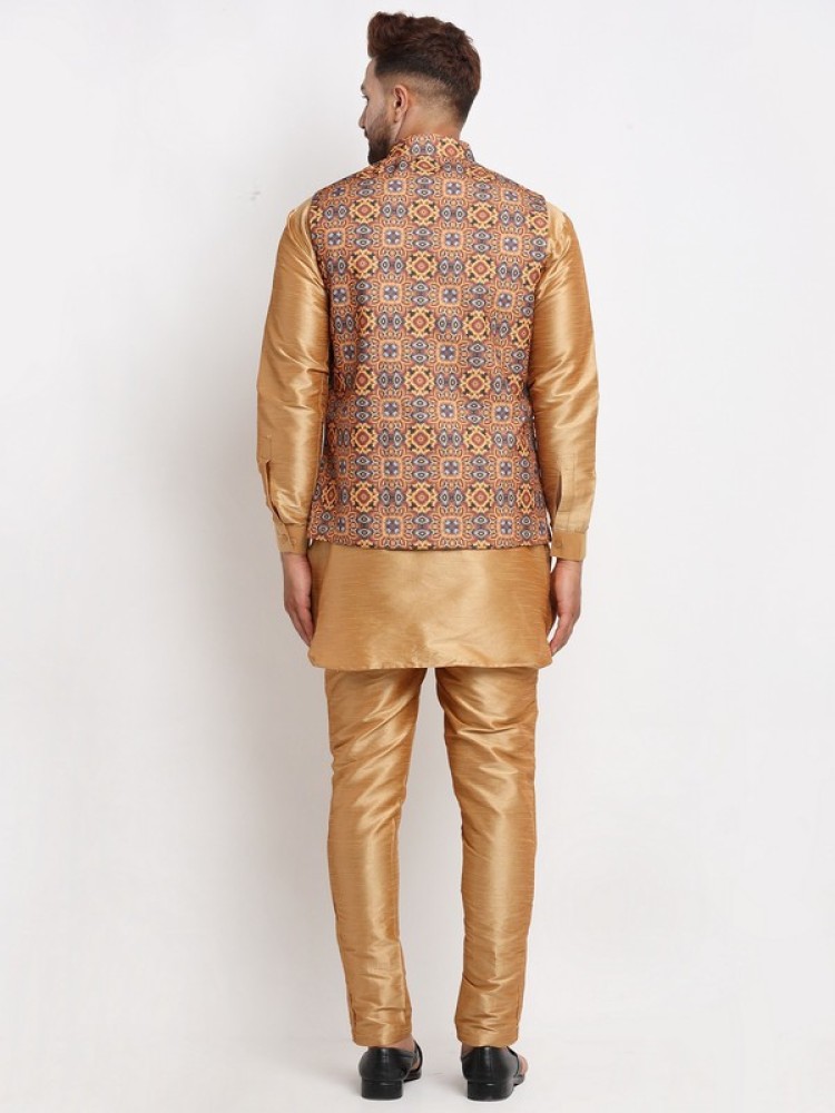 Kurta pajama with online leather jacket