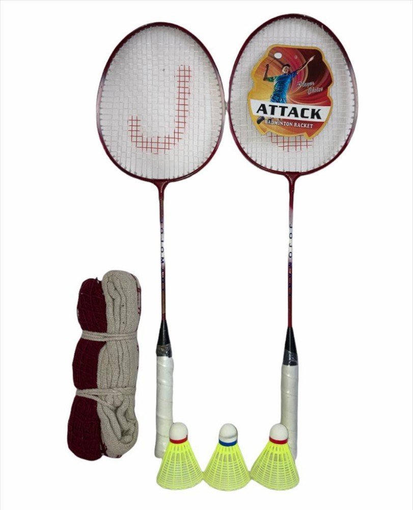 AS WIDE BODY Set of 2 Badminton Racquets 3 SHUTTLECOCK , 1 NET (BROWN) Badminton Kit