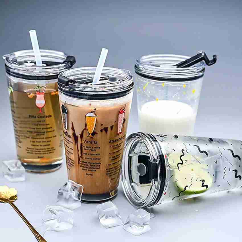 400ml Coffee Cup Glass Mug Cups With Lids and Straws Leak-proof